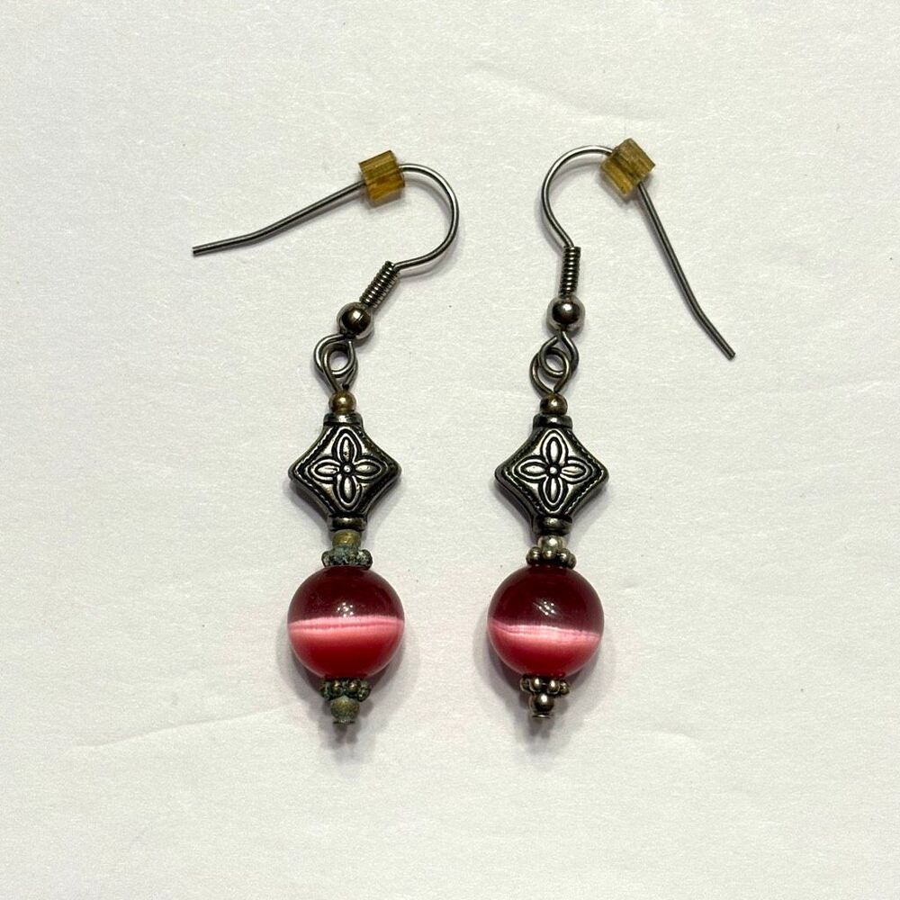 LAST CHANCE Pink and Silver Tone Beaded Lightweight Dangle Drop Earrings